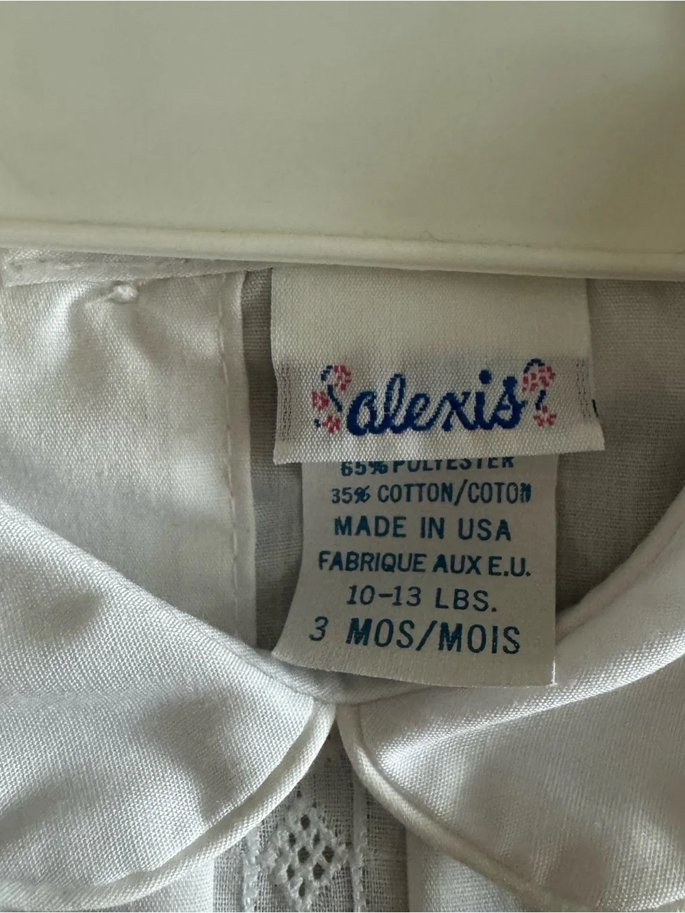 Vintage White Alexis Christening Baptism Romper Suit & Hat Size 3 Mos 10-13 lbs
